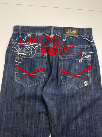 Johnny Blaze Embroidered Spell Out Denim Pants
