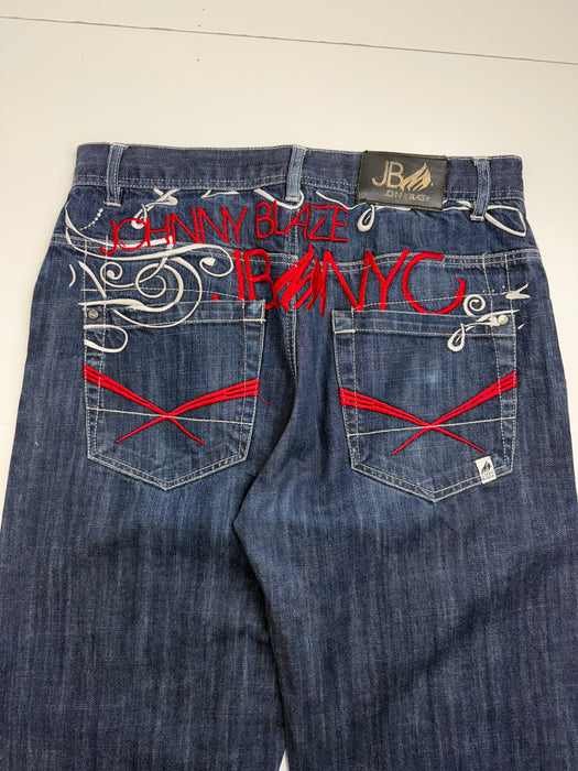 Johnny Blaze Embroidered Spell Out Denim Pants | Vitnage Clothing Store Canada