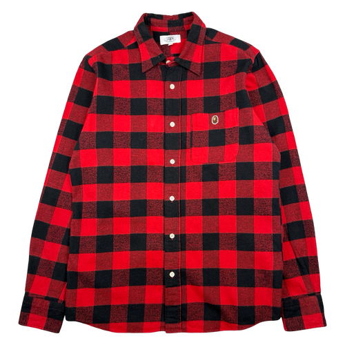 BAPE Ape Head Button Up Flannel Red (USED) | Vintage Clothing Store Canada