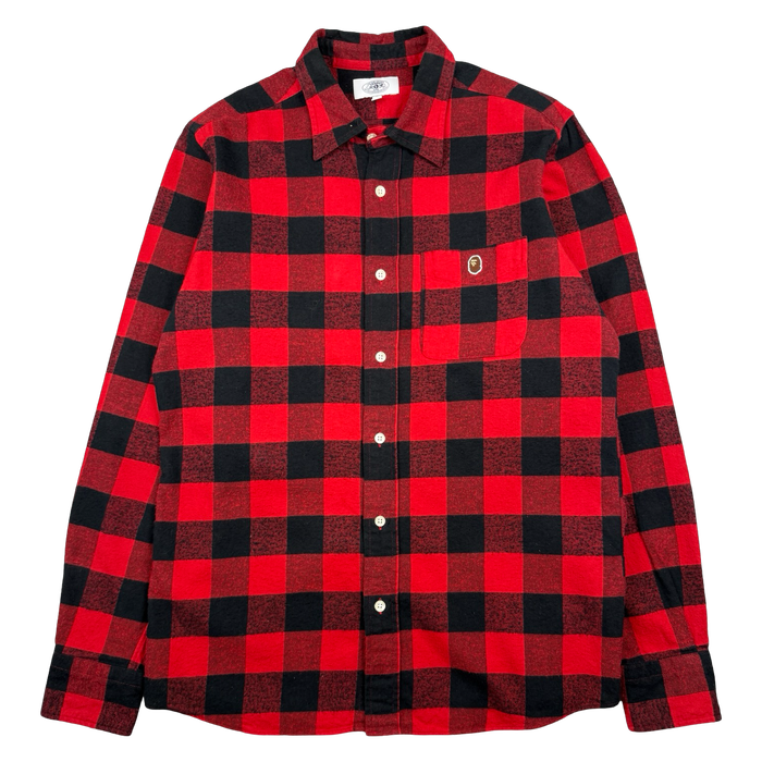 BAPE Ape Head Button Up Flannel Red (USED) | Vitnage Clothing Store Canada