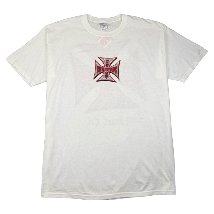 Vintage West Coast Choppers Pinstripe Cross Logo Tee White/Red | Vitnage Clothing Store Canada
