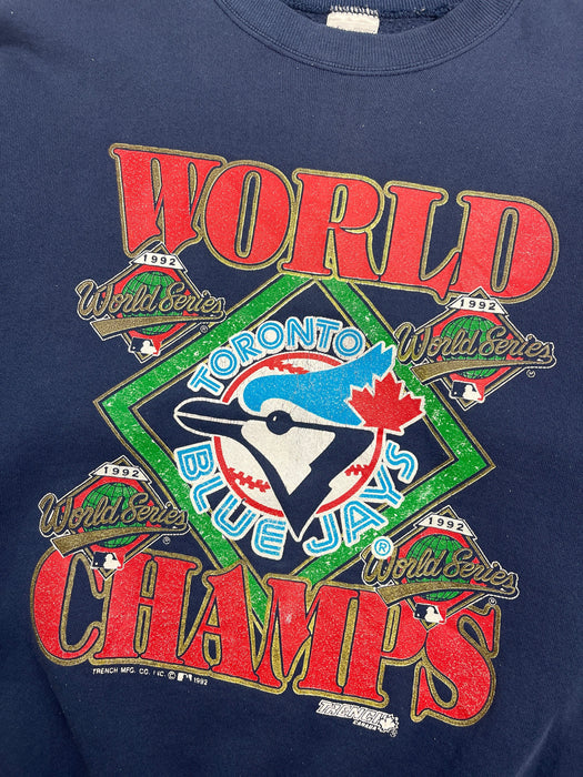 (L) Vintage '92 Toronto Blue Jays World Champs Sweatshirt Navy | Vitnage Clothing Store Canada