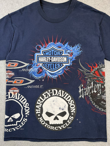 Vintage Harley Davidson Reversible Polar Bear Test Print Sample Tee Navy