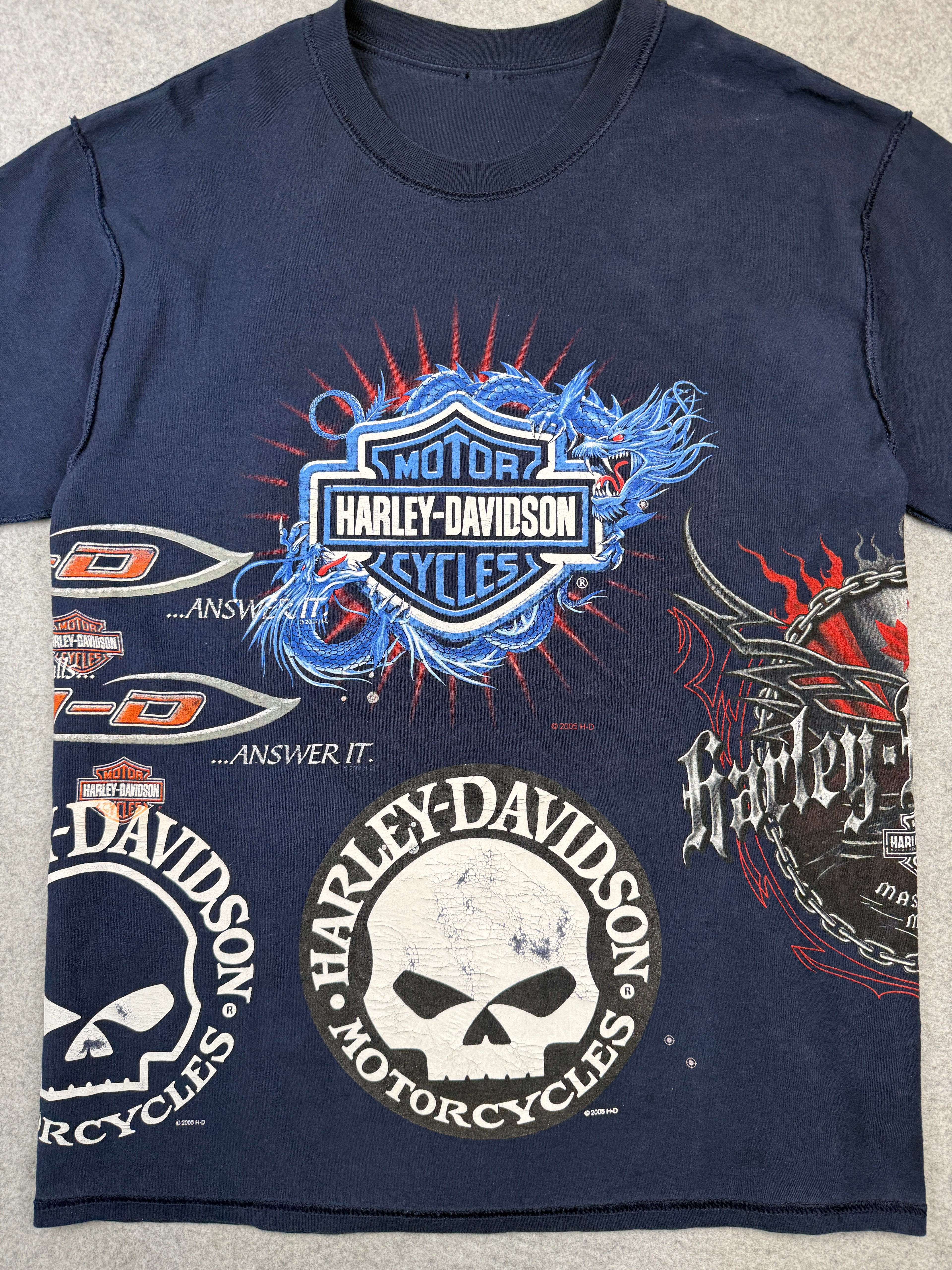 Vintage Harley Davidson Reversible Polar Bear Test Print Sample Tee Navy