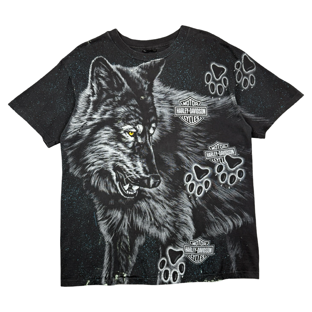 Vintage Harley Davidson Wolf AOP Tee Black