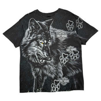 Vintage Harley Davidson Wolf AOP Tee Black