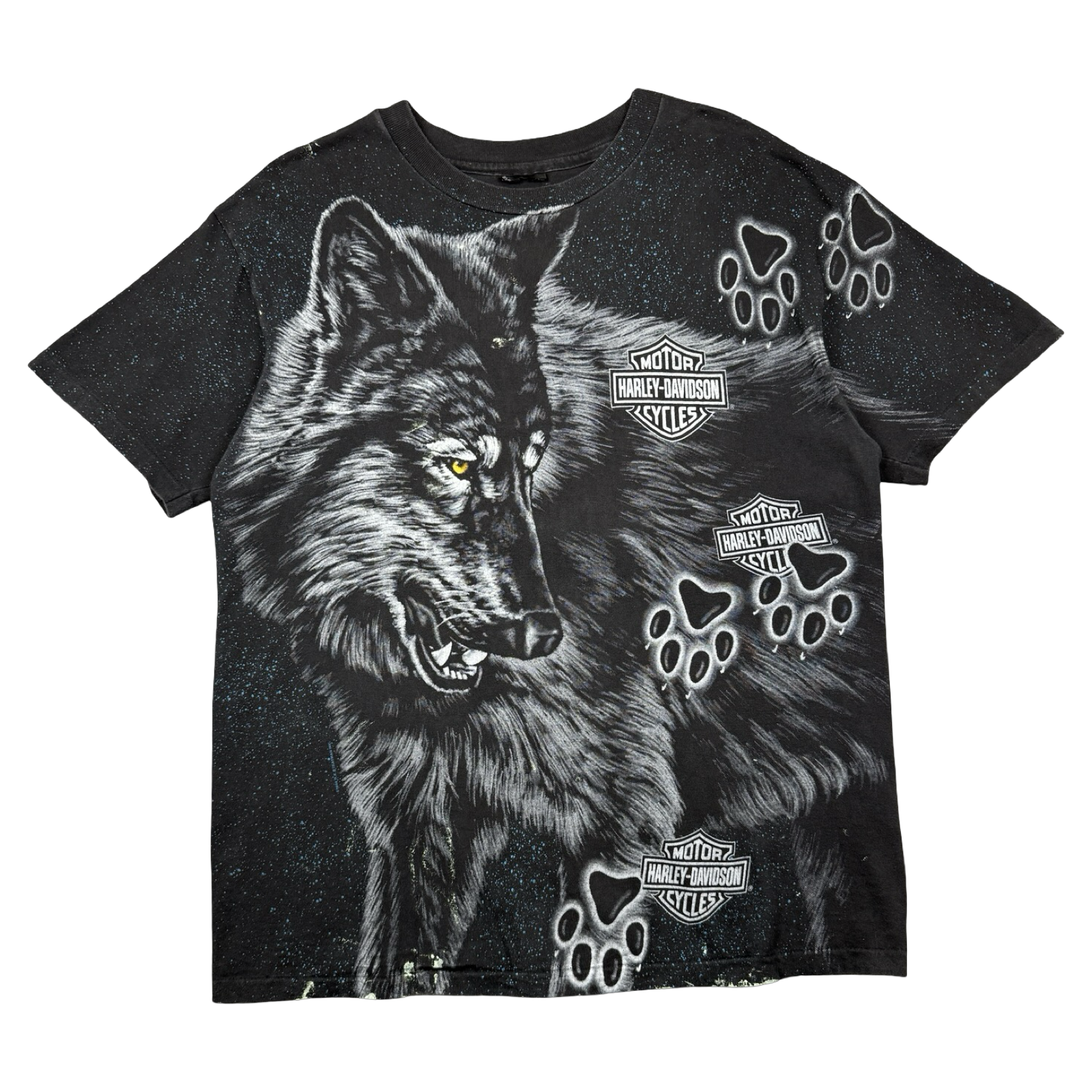 Vintage Harley Davidson Wolf AOP Tee Black