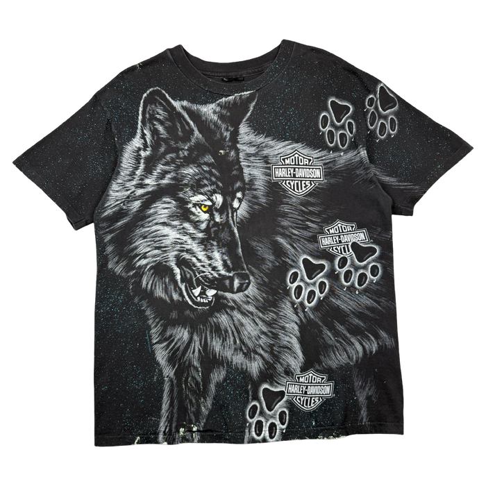 Vintage Harley Davidson Wolf AOP Tee Black | Vitnage Clothing Store Canada
