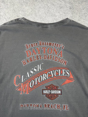 Vintage Harley Davidson Finish Flag Flame Tee Dark Grey