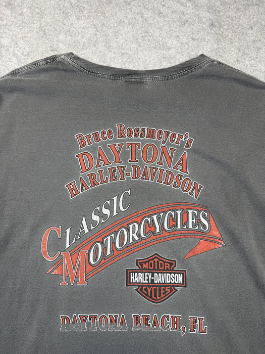 Vintage Harley Davidson Finish Flag Flame Tee Dark Grey | Vitnage Clothing Store Canada