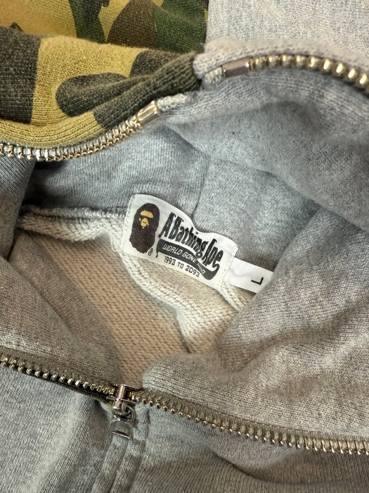 BAPE Varsity Shark Full Zip Hoodie Grey/White (USED) | Vitnage Clothing Store Canada