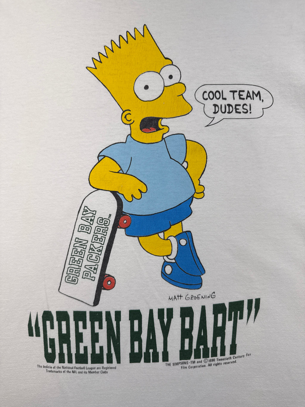 Vintage Simpsons Bart Green Bay Packers Tee White