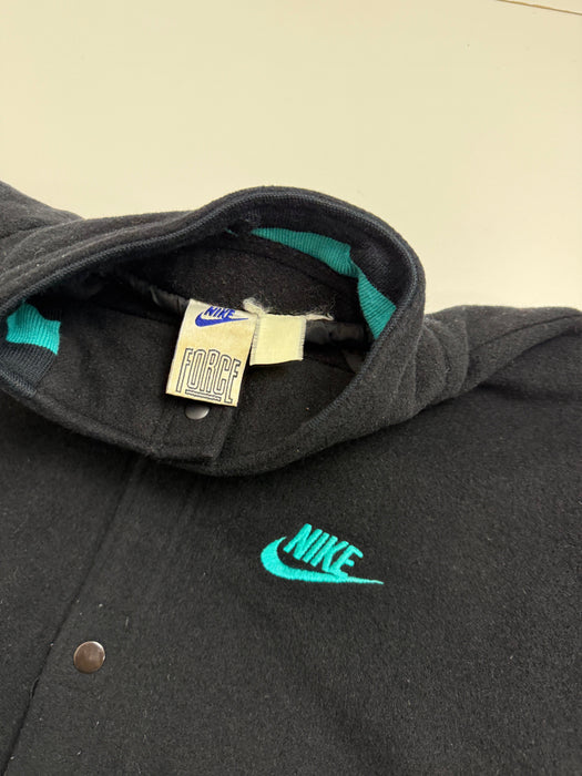 Vintage 90s Nike Force Varsity Jacket Black/Teal | Vitnage Clothing Store Canada