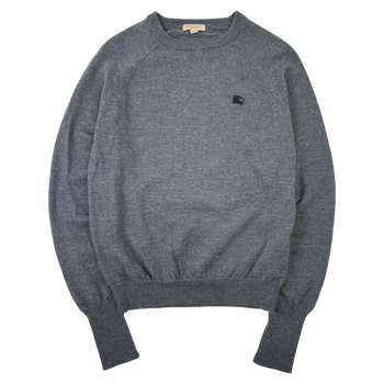 Vintage Burberry Embroidered Logo Wool Sweater Grey