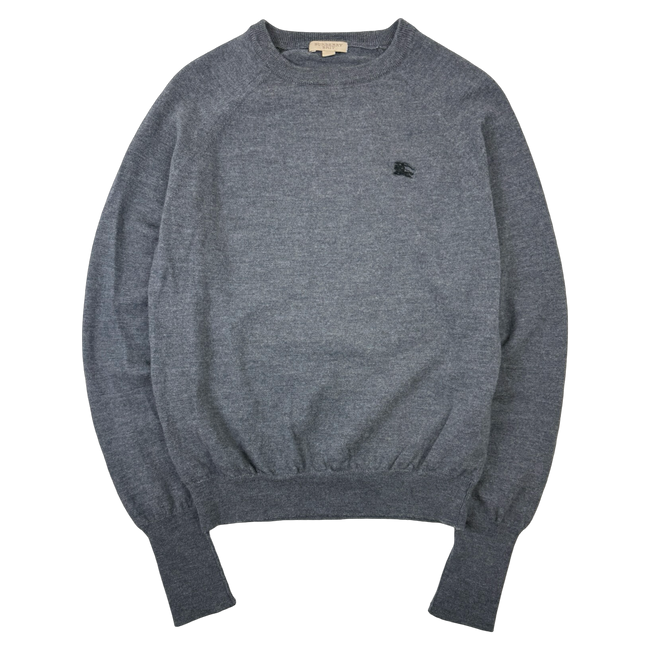 Vintage Burberry Embroidered Logo Wool Sweater Grey