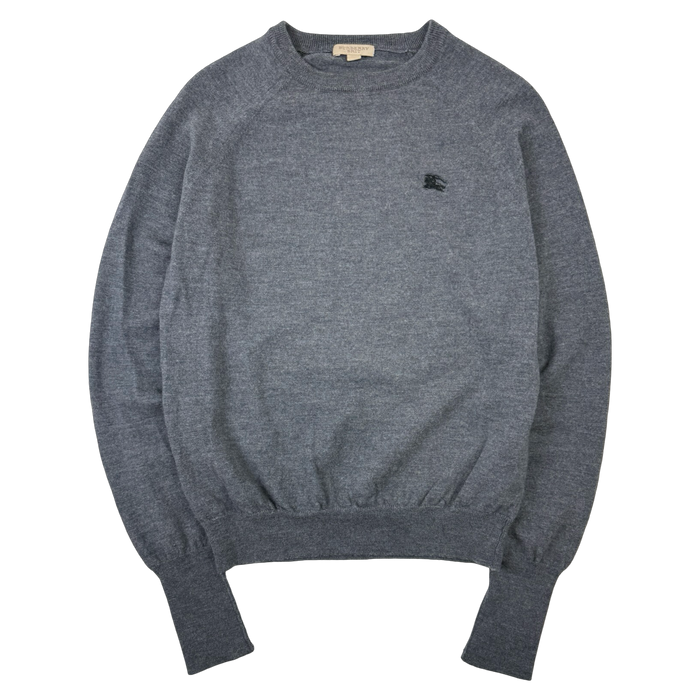 Vintage Burberry Embroidered Logo Wool Sweater Grey | Vitnage Clothing Store Canada