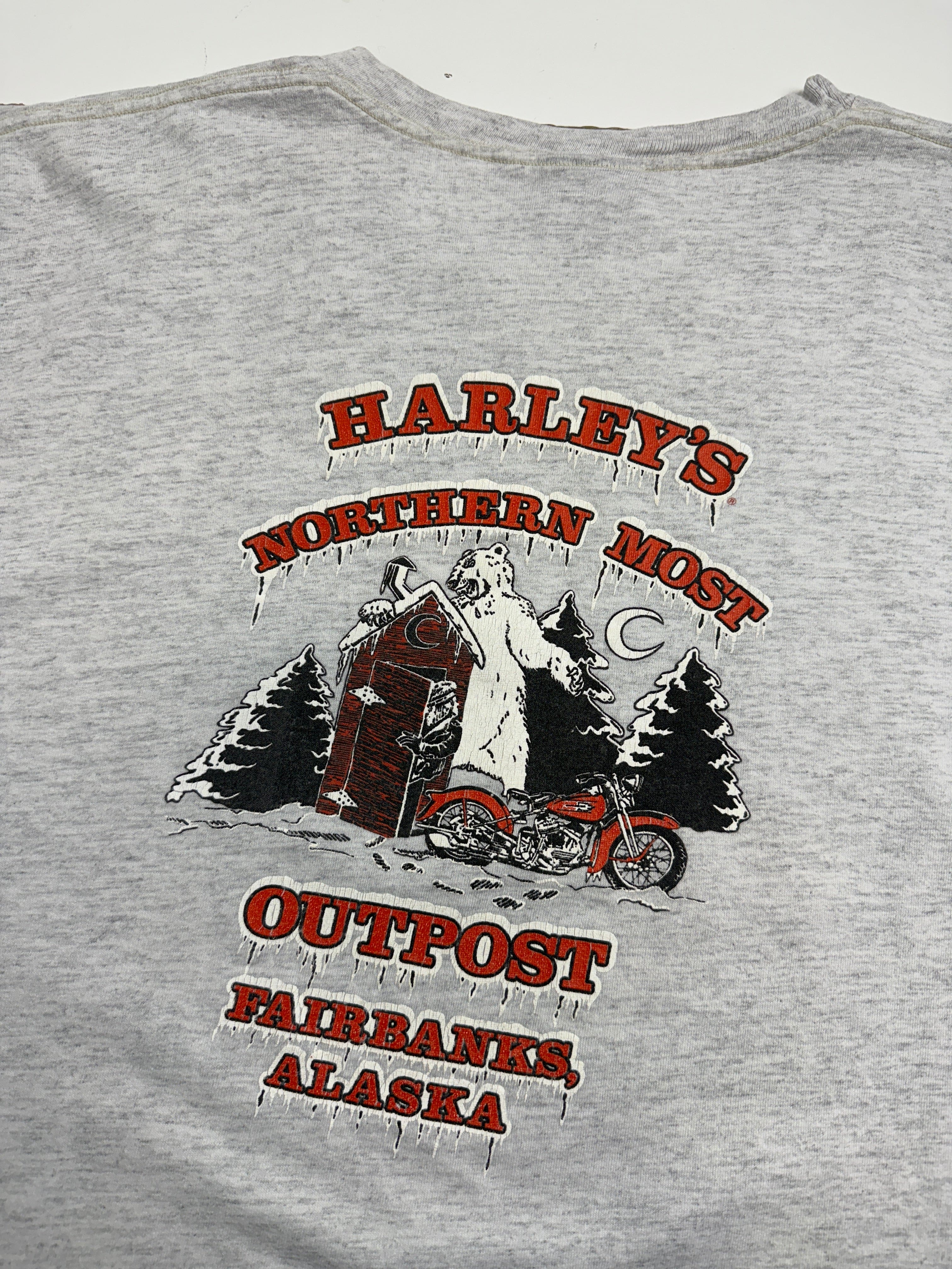 Vintage 1999 Harley Davidson Alaska Northern Outpost Tee Grey