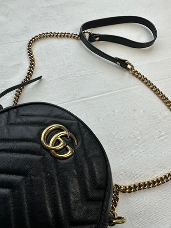 Gucci GG Marmont Mini Round Shoulder Bag Black