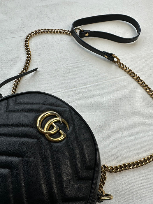 Gucci GG Marmont Mini Round Shoulder Bag Black | Vitnage Clothing Store Canada