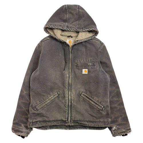 Women’s 2000s Carhartt Fleece Lined Hooded Worked Jacket Washed Black | Vintage Clothing Store Canada