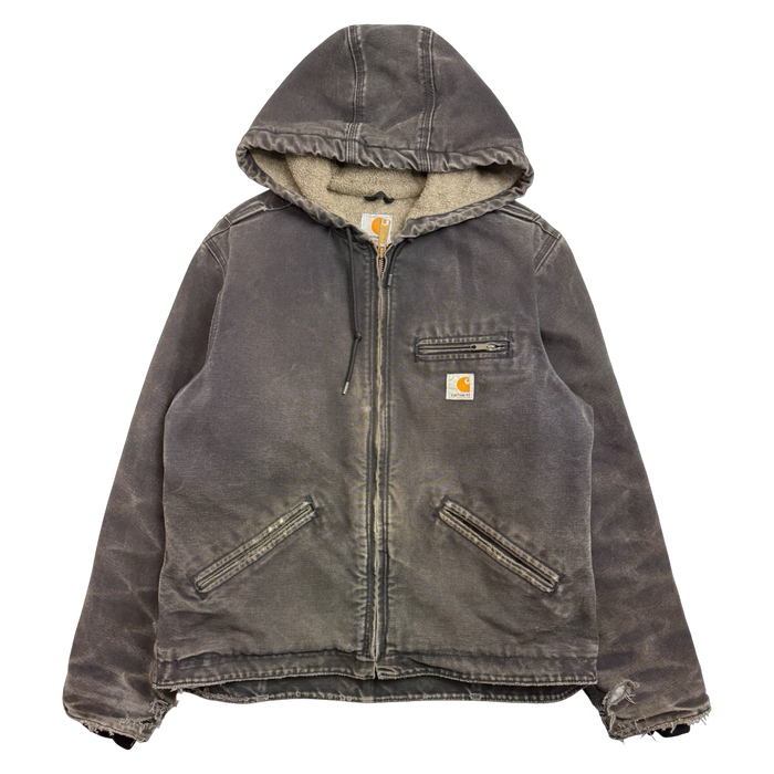 Women’s 2000s Carhartt Fleece Lined Hooded Worked Jacket Washed Black | Vitnage Clothing Store Canada