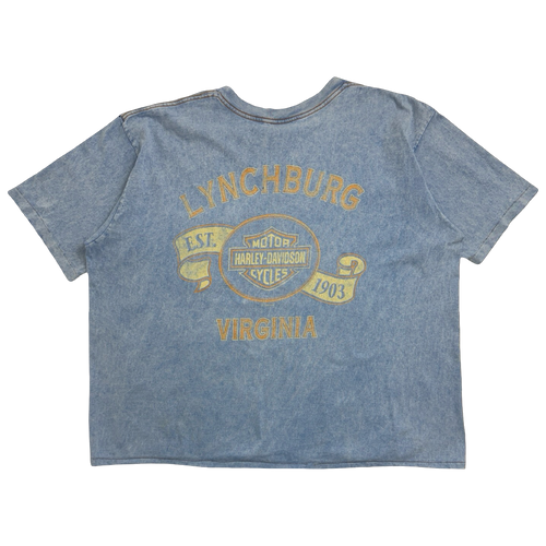 Vintage 1996 Harley Davidson Lynchburg Virginia Cropped Tee Blue | Vintage Clothing Store Canada