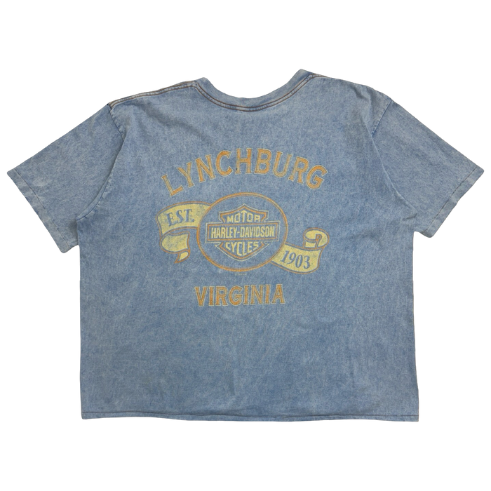 Vintage 1996 Harley Davidson Lynchburg Virginia Cropped Tee Blue | Vitnage Clothing Store Canada