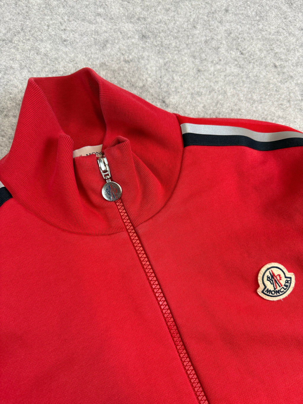 Moncler Striped Zip Up Track Jacket Red
