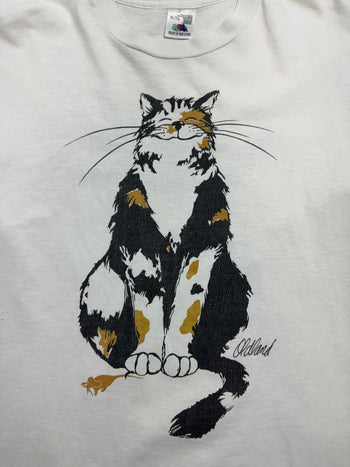 (L) Vintage 90s Old Land Cat Tee White