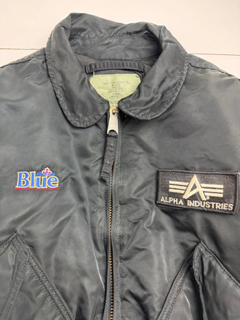 (XL) Vintage Alpha Industries Blue Labatt Bomber Jacket Black