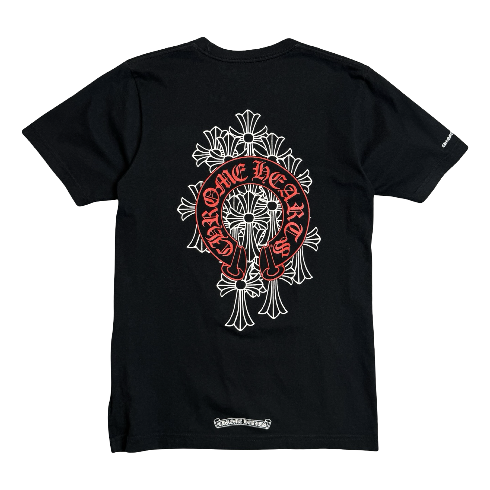 Chrome Hearts Red Horseshoe Cemetery Cross Pocket Tee Black