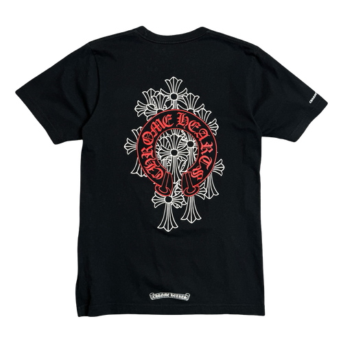 Chrome Hearts Red Horseshoe Cemetery Cross Pocket Tee Black | Vintage Clothing Store Canada