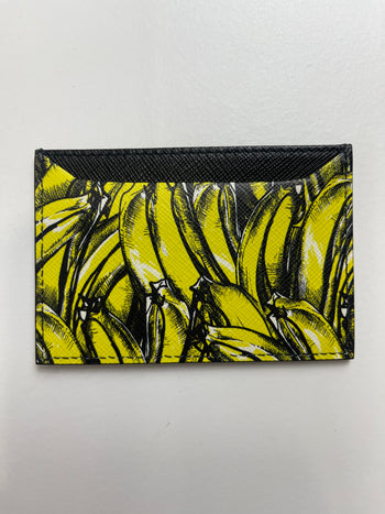 Prada Black Saffiano & Banana Print Lanyard Card Holder (USED)