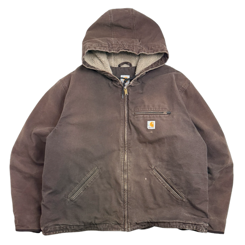 Carhartt Sherpa Lined Hooded Work Jacket Brown | Vintage Clothing Store Canada