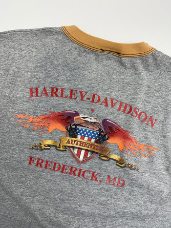Vintage 2000s Harley Davidson USA Eagle Ringer Tee Grey