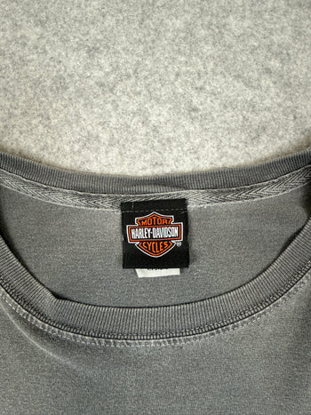 Vintage Harley Davidson Finish Flag Flame Tee Dark Grey