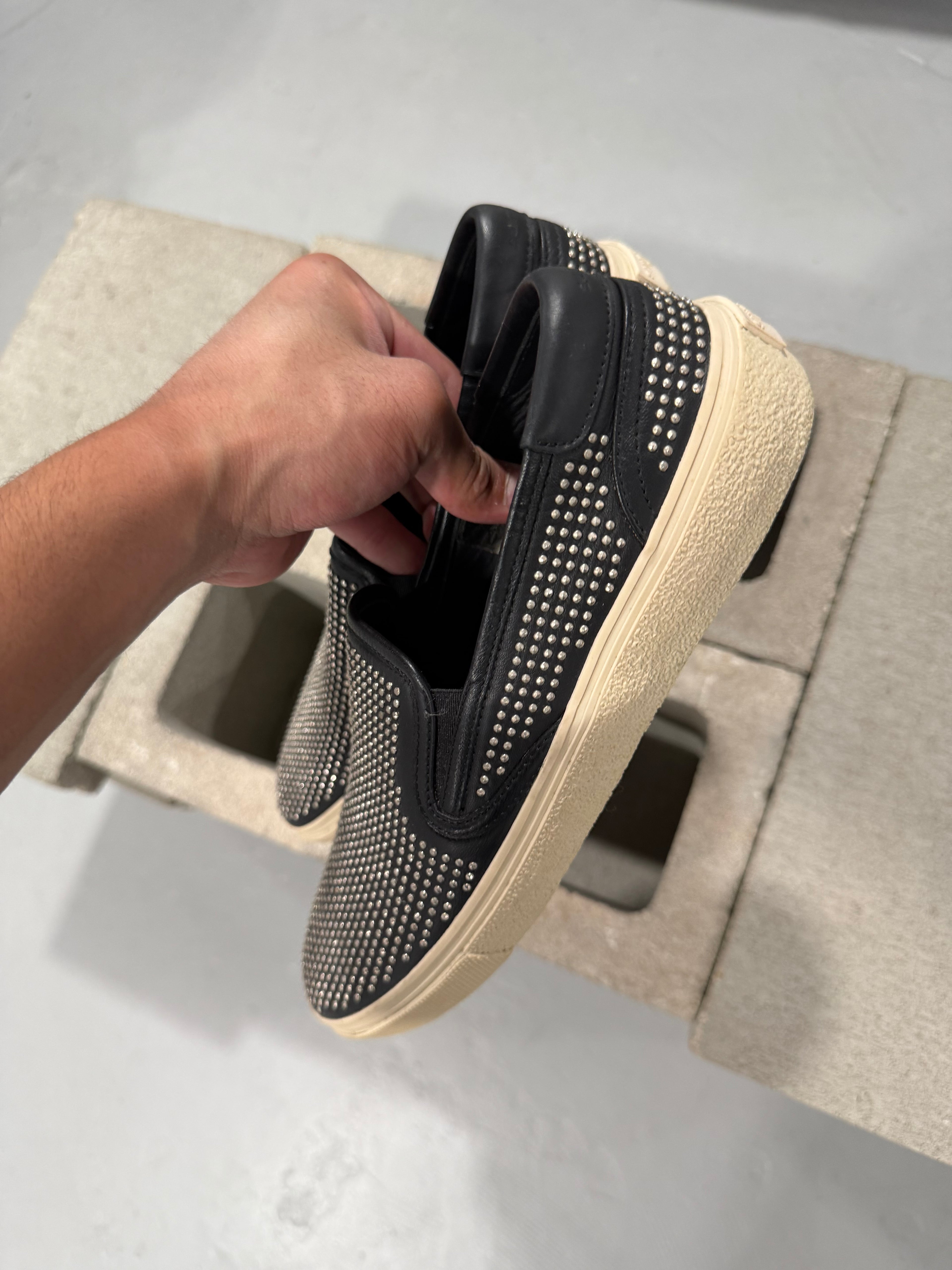 Saint Laurent Paris Micro Studded Leather Slip On Sneakers Black