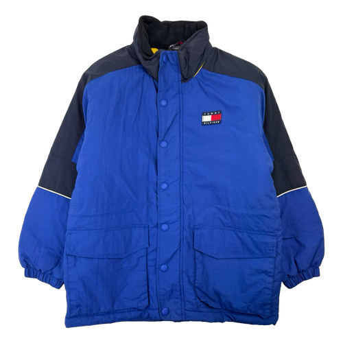 Vintage Tommy Hilfiger Spell Out Puffer Jacket Blue | Vintage Clothing Store Canada