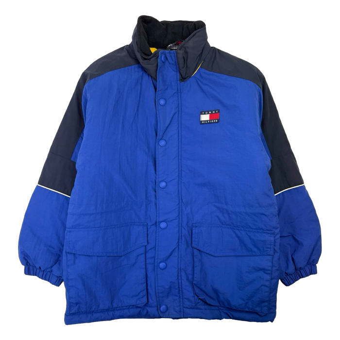 Vintage Tommy Hilfiger Spell Out Puffer Jacket Blue | Vitnage Clothing Store Canada