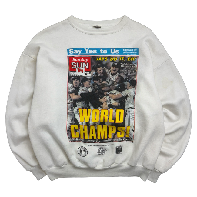 Vintage 1990's Toronto Blue Jays News Paper Sweatshirt White