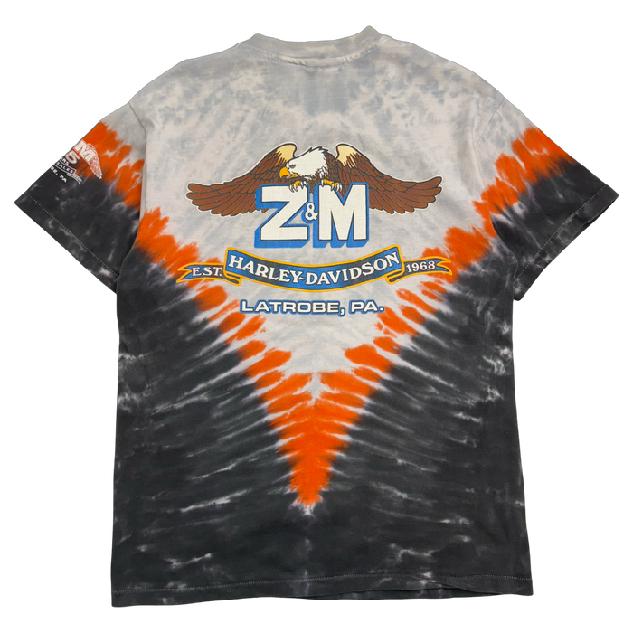 Vintage 1990's Harley Davidson Latrobe Tee Tie Dye Orange | Vitnage Clothing Store Canada