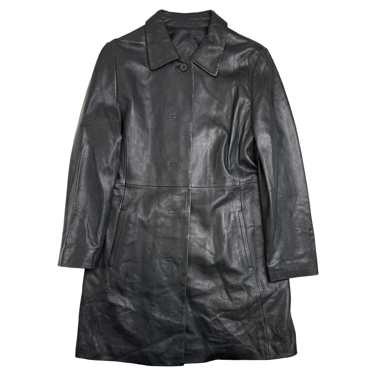 Vintage Balenciaga Paris Leather Trench Coat Black
