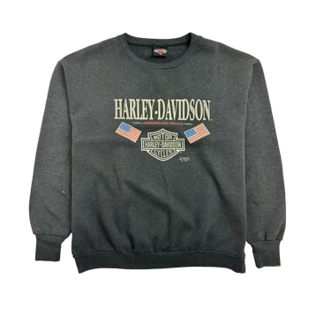 (M) Vintage '91 3D Emblem Harley Davidson Sweatshirt Dark Grey