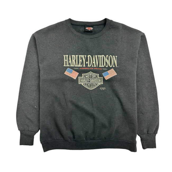 (M) Vintage '91 3D Emblem Harley Davidson Sweatshirt Dark Grey