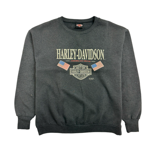 (M) Vintage '91 3D Emblem Harley Davidson Sweatshirt Dark Grey | Vintage Clothing Store Canada