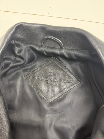 Vintage Balenciaga Chest Front Pocket Leather Jacket Black