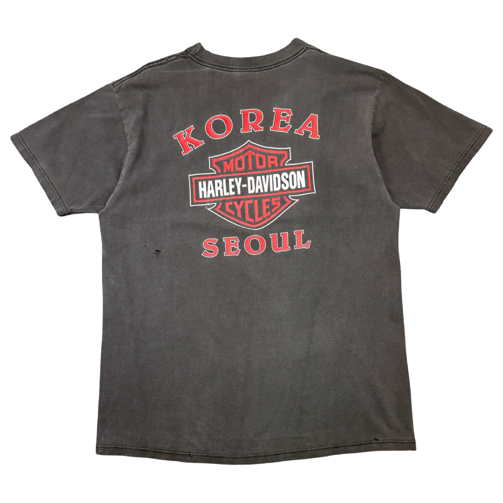Vintage Harley Davidson Eagle Korea Seoul Tee Black