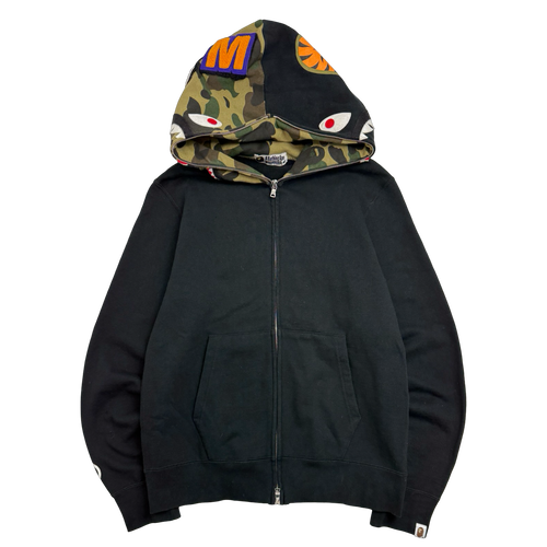 BAPE Shark Camo Hood Full Zip Hoodie Black (USED) | Vintage Clothing Store Canada