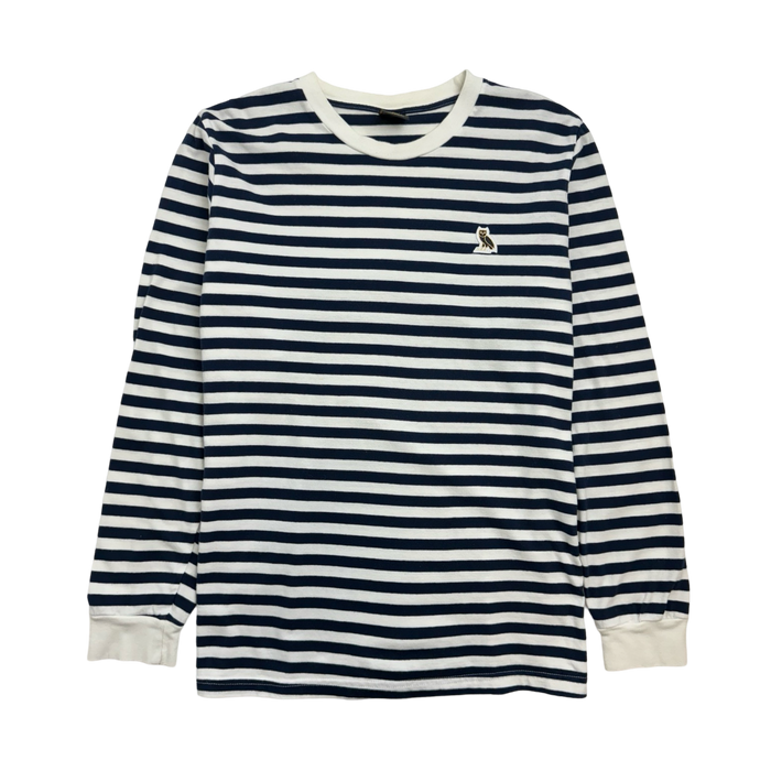 OVO Striped L/S Tee White/Navy (USED) | Vitnage Clothing Store Canada