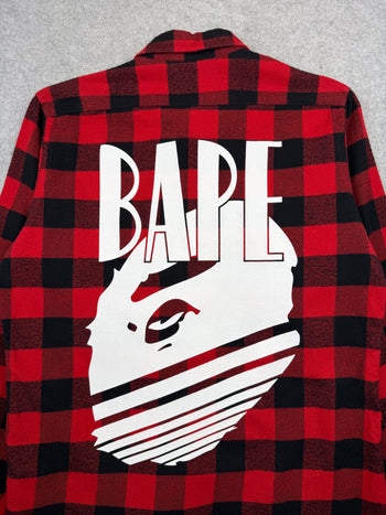 BAPE Ape Head Button Up Flannel Red (USED)